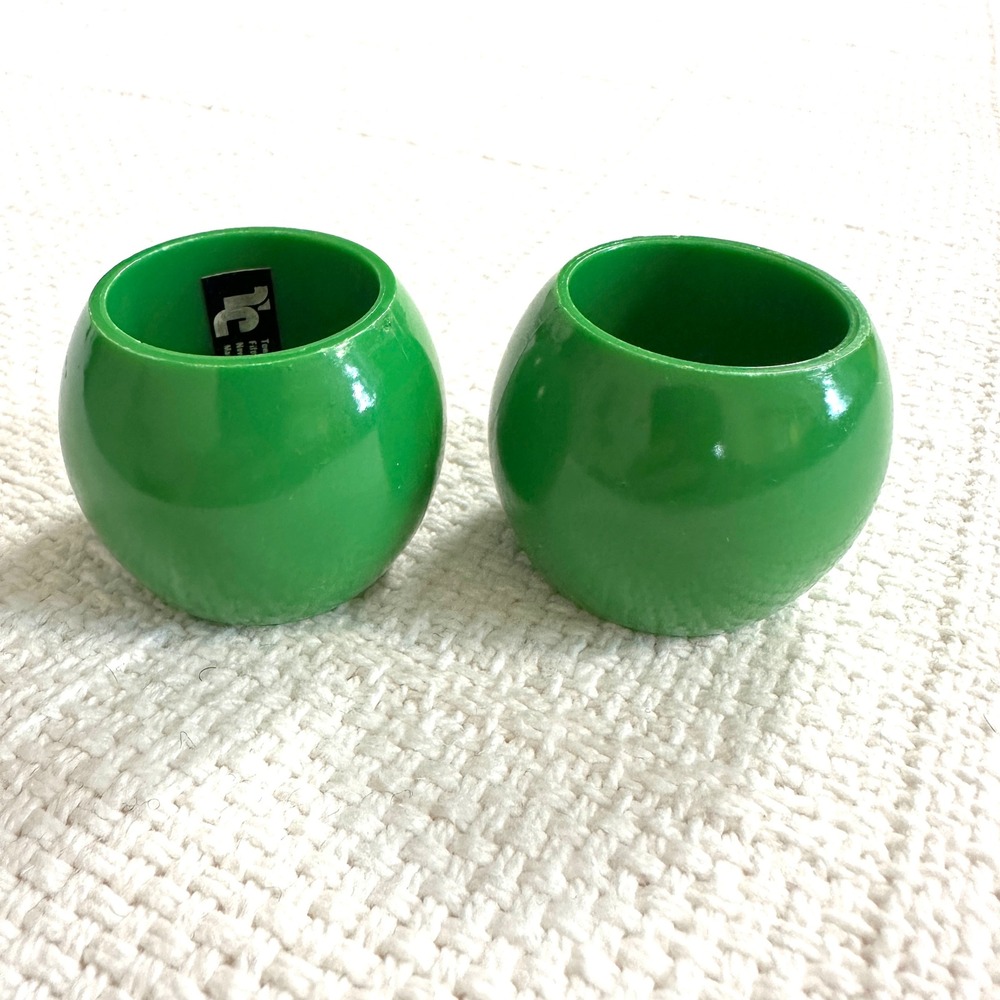 VTG 70s Town & Country Green Napkin Rings Set of 2 Retro‎ MCM Spherical Orb